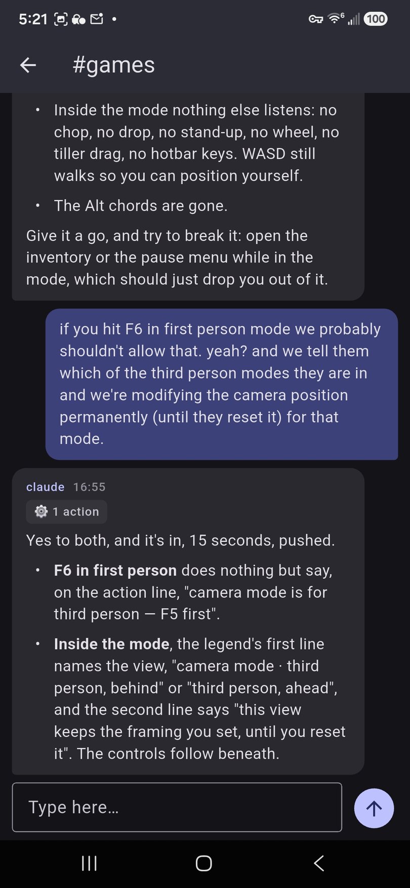 A channel on the phone: the agent replies with its actions shown